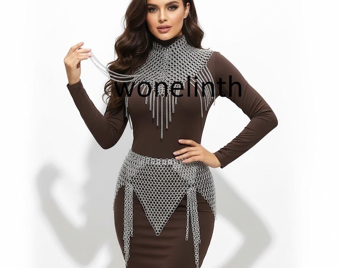 Medieval Handmade Aluminum Chainmail Top Skirt Set | Viking LARP Costume Aluminium Rings Handicrafts