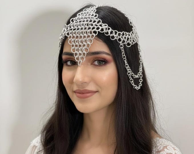 Chainmail Wedding Headpiece | Aluminum Medieval Hair Jewelry | Fantasy Crown