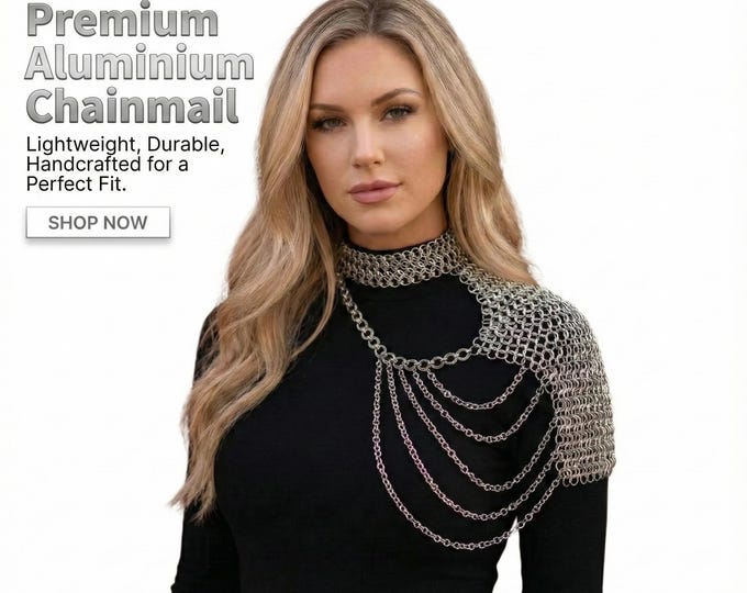 Medieval Aluminum Chainmail Shoulder Drape for Women | Gothic Fantasy Armor Jewelry