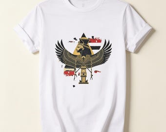 Egyptian Horus Falcon T-Shirt | Ancient Pyramid, Winged Sun Graphic