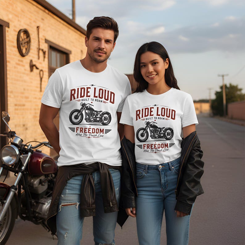Ride Loud Motorcycle Graphic T Shirt Vintage Biker Tee Freedom Rider Gift Retro Chopper Shirt Road Trip Adventure Unisex Apparel image 2