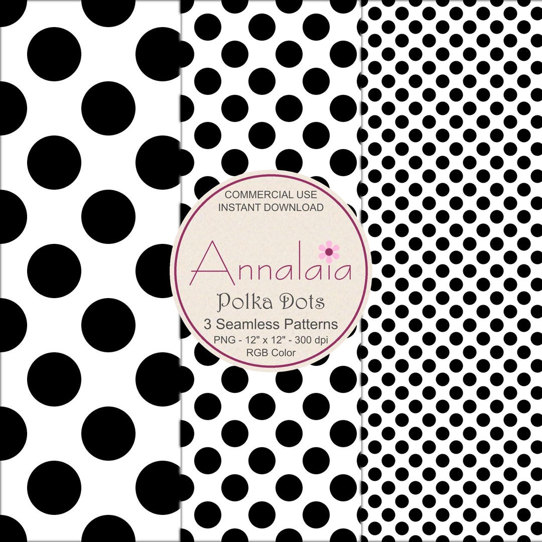 Black and White Polka Dot Seamless Pattern Set B1 | Commercial Use ...