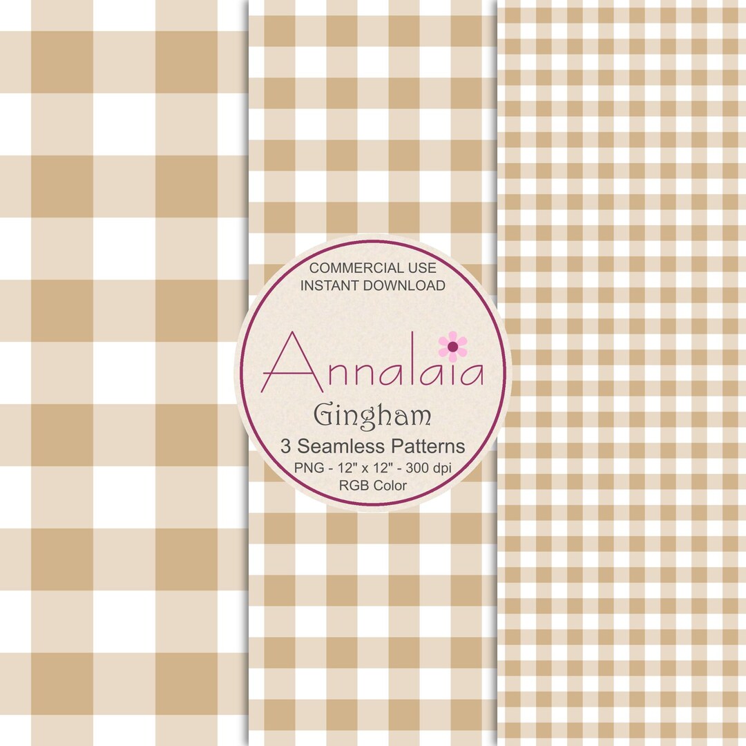 Tan and White Gingham Plaid Seamless Pattern Set P1 | Scrapbook Paper ...