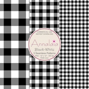 Paquete de papeles para álbumes de recortes con estampados de cuadros vichy en blanco y negro sin costuras (descarga digital)