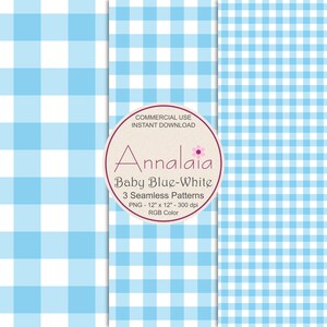 Naadloze patroon babyblauw witte pastel geruite print P1 | Pak plakboekpapier | Commercieel gebruik (digitale download)