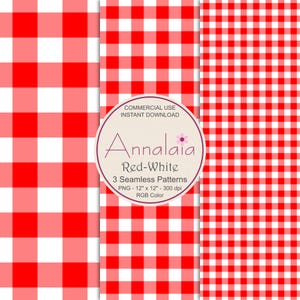 Red White Gingham Plaid Seamless Pattern Set P1 | Scrapbook Paper Pack | Commercial Use (Digital Download)