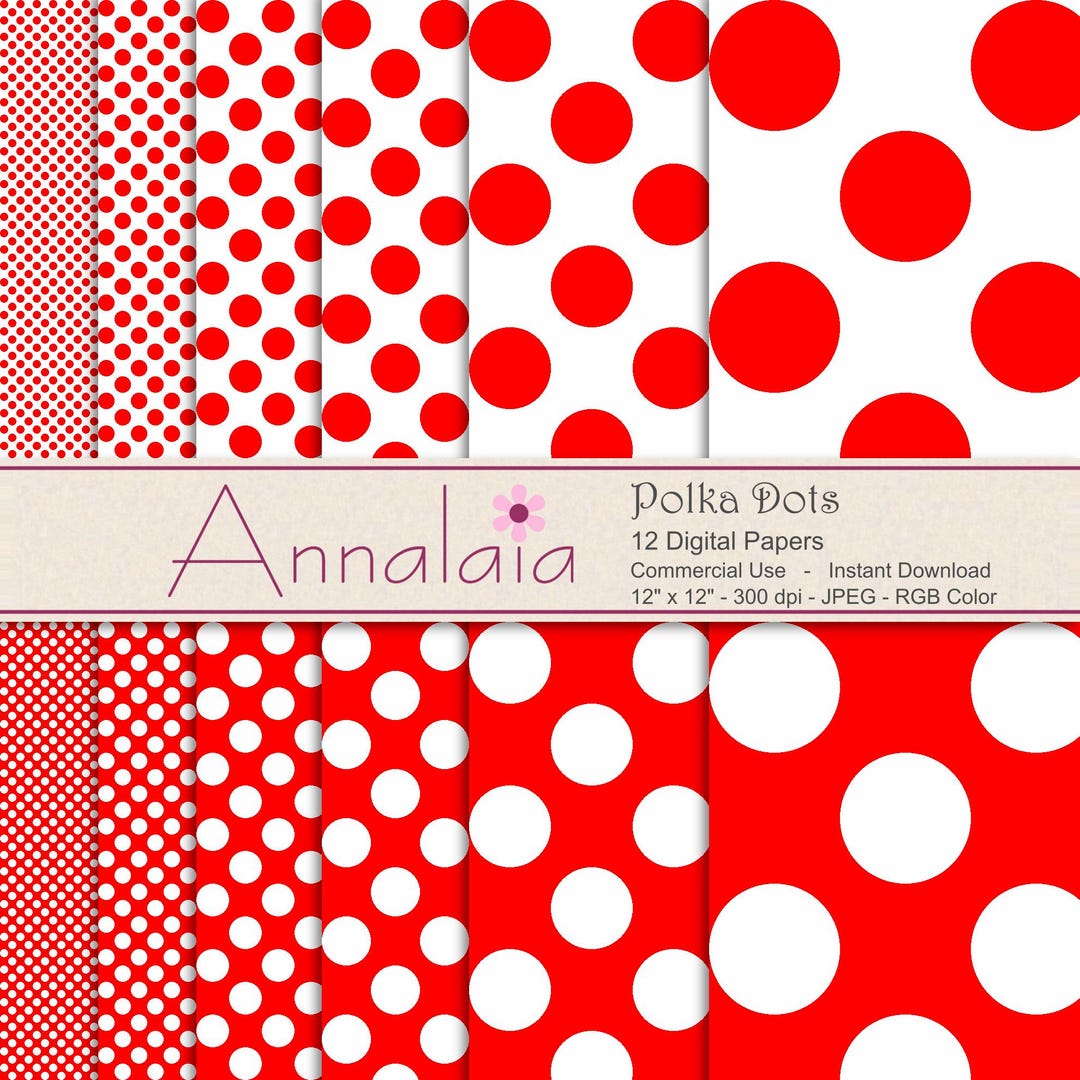 Red and White Polka Dots Scrapbook Paper Pack B1 | Commercial Use ...