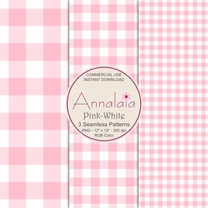 Roze witte pastel geruite naadloze patroon set P1 | Pak plakboekpapier | Commercieel gebruik (digitale download)