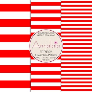 Red White Horizontal Stripes Seamless Pattern Pack | Scrapbook Paper (Digital Download)