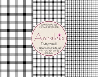 Black and White Tattersall Plaid Seamless Pattern Set P4 | Scrapbook Paper Pack | Commercial Use (Digital Download)
