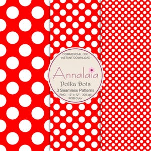 Red and White Polka Dot Seamless Pattern Set B1b | Scrapbook Paper Pack | Commercial Use (Digital Download)