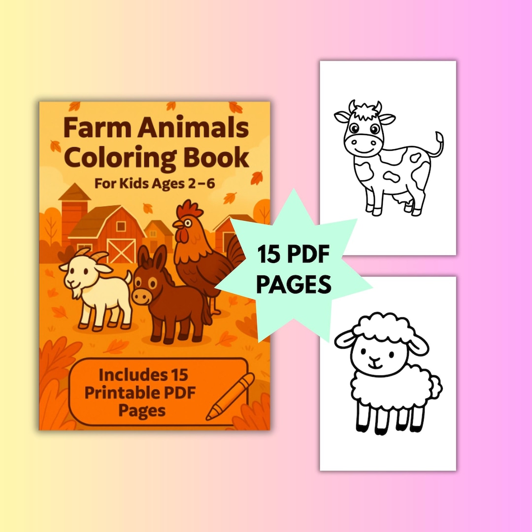 Farm Animals Coloring Book | Printable Pages for Toddlers & Kids Ages 2 ...