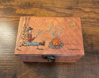 Handmade treasure chest. Cowboy scene. Decorated with gemstones. Filled with real authentic treasure.