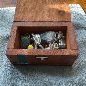 Handmade Treasure chest. Mountain Waterfall Scene, Gemstone Inlay. Filled with real authentic treasure. image 7
