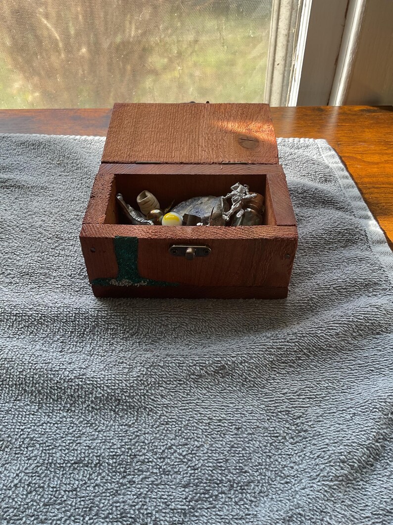 Handmade Treasure chest. Mountain Waterfall Scene, Gemstone Inlay. Filled with real authentic treasure. image 8