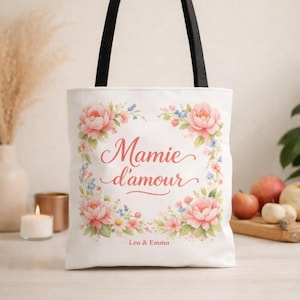 Sac Tote bag personnalisé avec prénoms des petits-enfants, Idée cadeau mamie