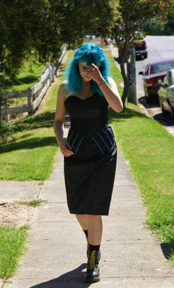 Funky 1980s taffeta and tartan , bustier dress an