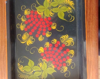 Hand painted folky vintage Russian tray