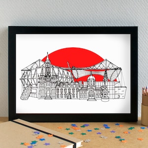 Mid Century Modern Kunstdruck mit Riverside Stadion