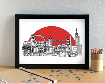 London Skyline Print - featuring Fulham Football Club's Craven Cottage