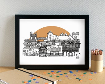 Stafford Landmarks Skyline Art Print