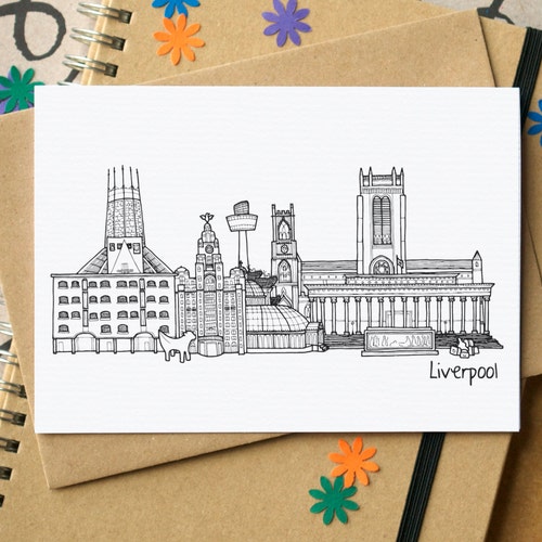 Liverpool Skyline Greetings Card Etsy