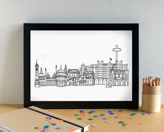 Brighton Landmarks Skyline Art Print