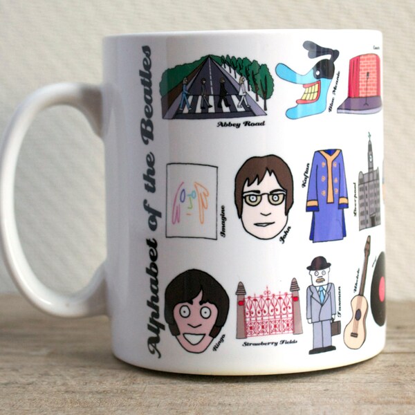 Beatles Alphabet Mug - gift for Beatles fan - The Beatles gift - Alphabet of the Beatles Mug - Fab Four gift - Liverpool gift - music mug