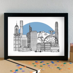 Hong Kong Landmarks Skyline Art Print