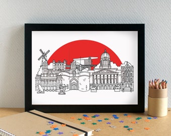 Nottingham Skyline Print - with Nottingham Forest's City Ground