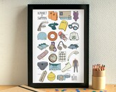 Schwimmen Alphabet Kunstdruck