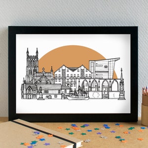 Gloucester Landmarks Skyline Art Print