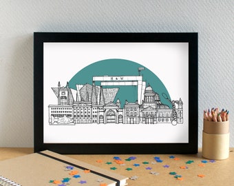 Konsttryck med Belfasts skyline