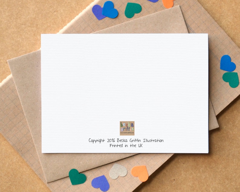 May include: A white card with the text "Copyright 2016 Becca Griffin Illustration Printed in the UK" and a small logo in the top right corner.