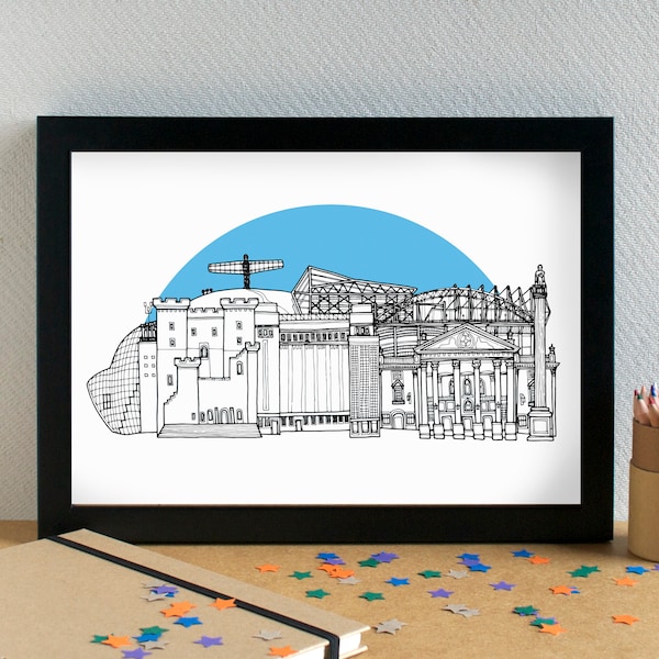 Newcastle-upon-Tyne Skyline Art Print - with Newcastle Utd FC's St James Park