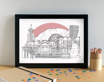 バンクーバーのスカイライン旅行アートプリント