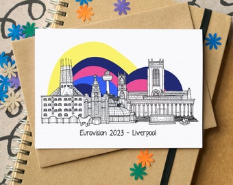 Eurovision 2023 Liverpool Skyline Greetings Card