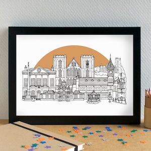 Ripon Landmarks Skyline Art Print