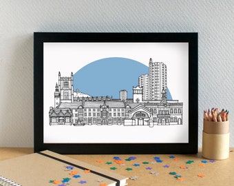 Loughborough Landmarks Skyline Art Print