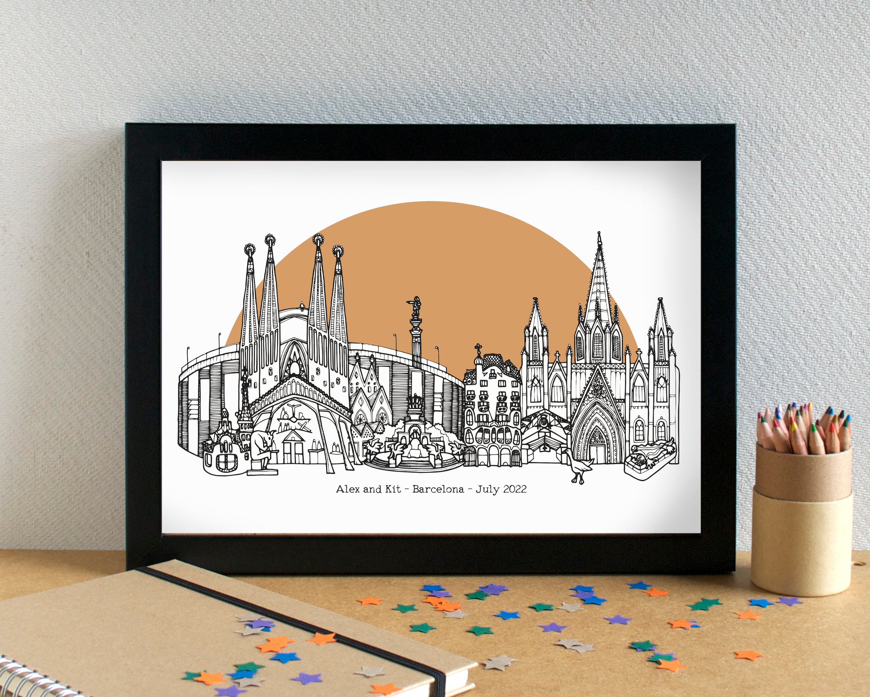 Barcelona Skyline Art Print - Etsy UK