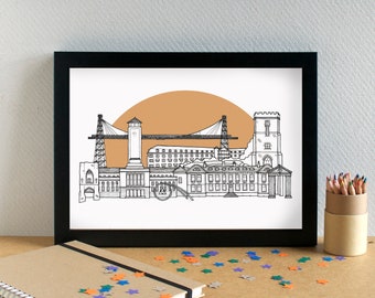 Newport Wales Landmarks Skyline Art Print