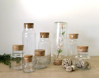 Cylinder Clear Glass Apothecary Jars with Cork Lids - Multiple Selections