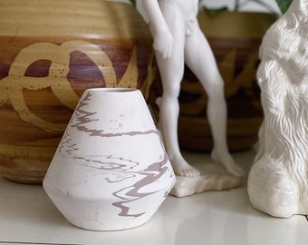 Small White Swirled Nemadji Pottery-inspired Vase