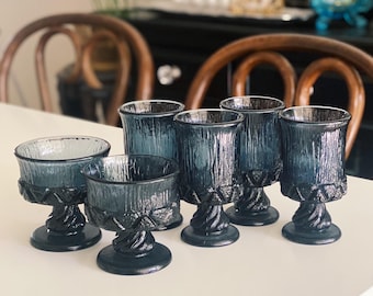 Vintage Fostoria Sorrento Blue Glass Cup Sets - Select Sizes