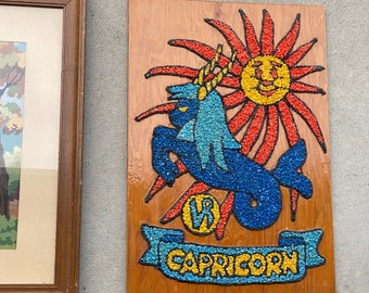 1960s Gravel Art “Capricorn” Colorful Vintage Wall Decor