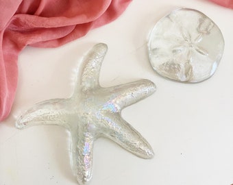 Iridescent Glass Marine Figurines - Starfish or Sand Dollar