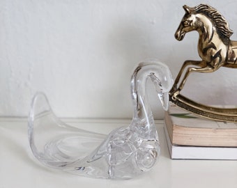 Vintage Clear Acrylic Resin Swan Figurine / Holder / Paperweight