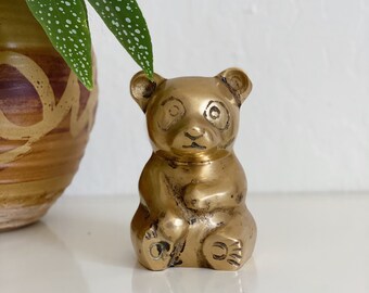 Solid Brass Teddy Bear Figurine Sculpture