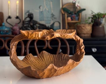 Vintage Natural Wood Basket w/Folding Handles ~ 15.5” (Large