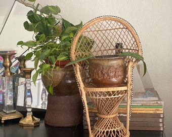 Miniature Wicker Peacock Chair / Planter / Decorative Display